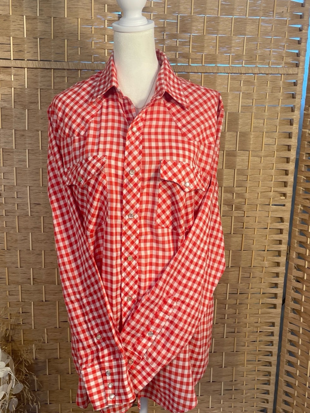 Classic Vintage Roebucks Red Gingham Men's Button-Up Shirt